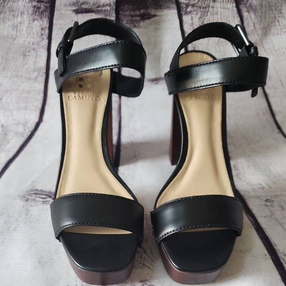 NWT Vince Camuto Black & Brown Pazton Leather Platform Wedge Sandals Size 8.5 - Picture 1 of 11